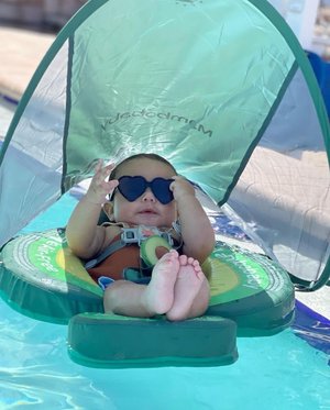 Bouée Bébé Flamant Rose Vert Mambobaby™ | Sans Gonflage & Anti-UV