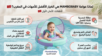Bouée Bébé Flamant Rose Vert Mambobaby™ | Sans Gonflage & Anti-UV