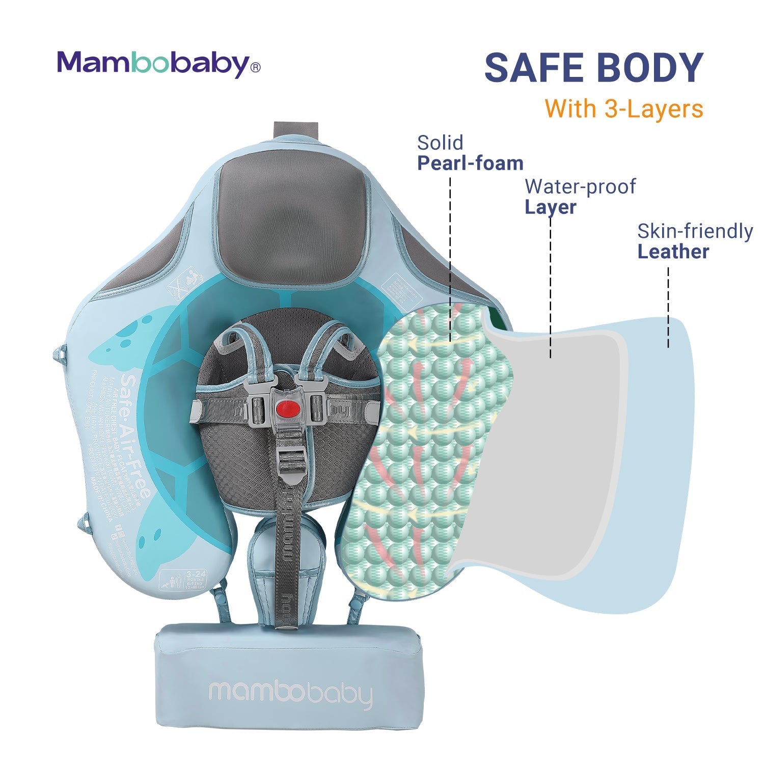 Mambobaby™ Tortue structure triple couche en cuir PU imperméable et doux. Le cadeau de naissance idéal et sécurisé pour les familles en France.